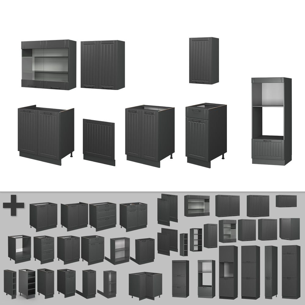 Vicco Cucina componibile Grigio scuro 300 cm con armadio alto, senza piano di lavoro