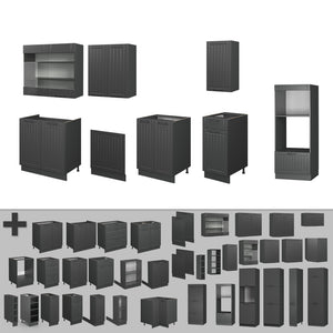 Vicco Cucina componibile Grigio scuro 300 cm con armadio alto, PL Rovere