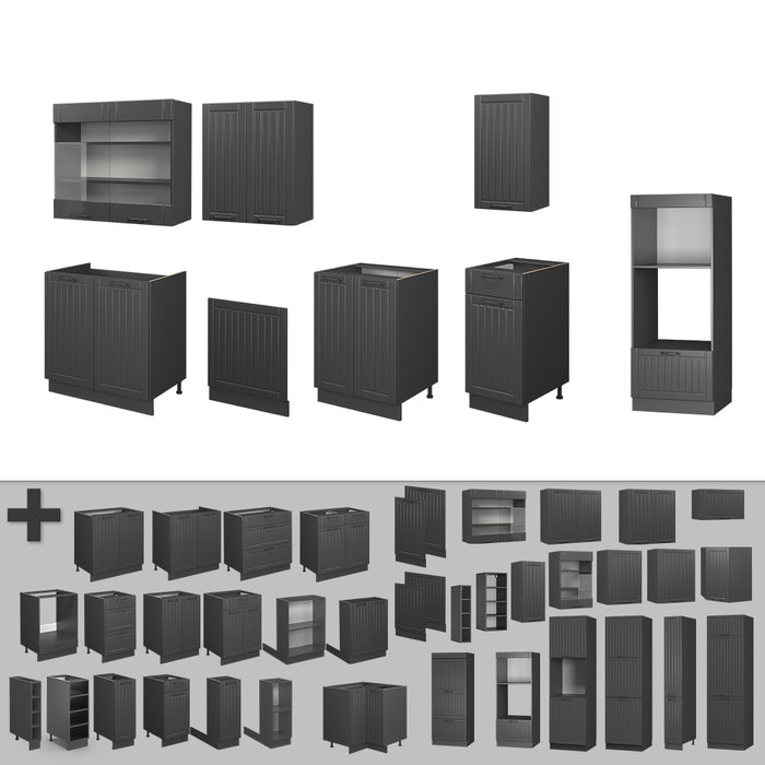 Vicco Cucina componibile Grigio scuro 300 cm con armadio alto, PL Rovere