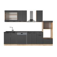 Vicco Cucina componibile Grigio scuro 300 cm con armadio alto, senza piano di lavoro