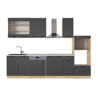 Vicco Cucina componibile Grigio scuro 300 cm con armadio alto, PL Marmo