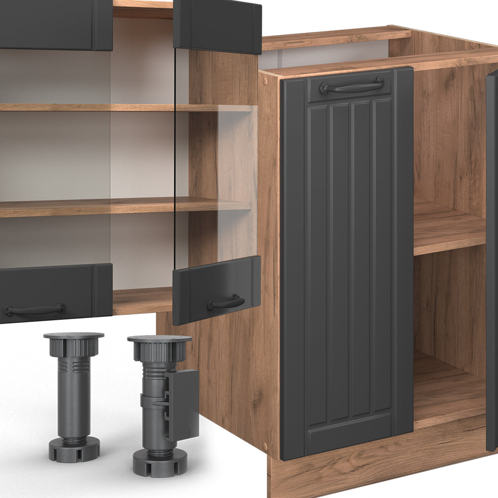 Vicco Cucina componibile Grigio scuro 300 cm con armadio alto, PL Rovere