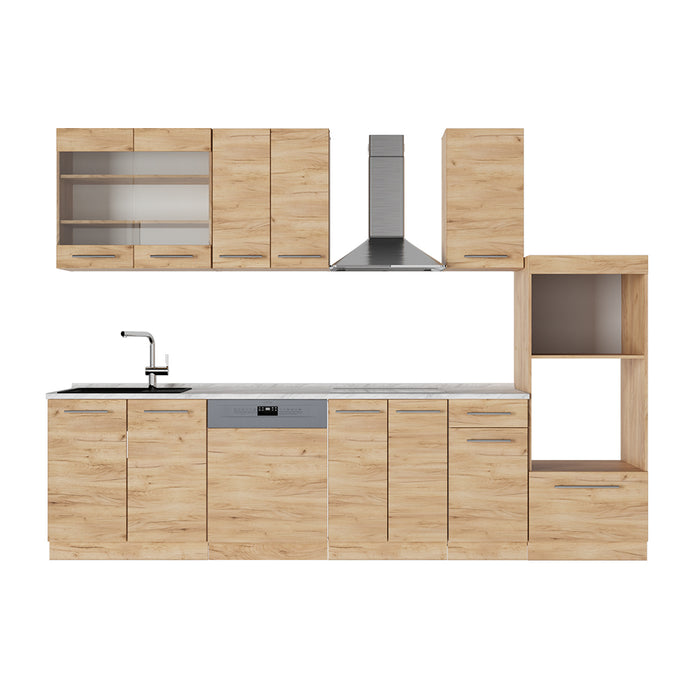 Vicco Cucina componibile Quercia dorata 300 cm con armadio alto, PL Marmo