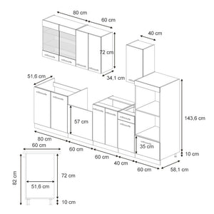 Vicco Cucina componibile Quercia dorata 300 cm con armadio alto, PL Antracite