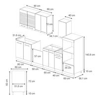 Vicco Cucina componibile Quercia dorata 300 cm con armadio alto, PL Marmo