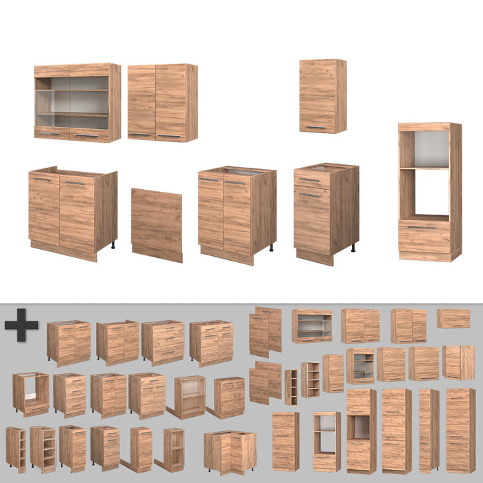 Vicco Cucina componibile Quercia dorata 300 cm con armadio alto, PL Marmo