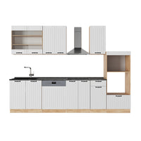 Vicco Cucina componibile Bianco casa di campagna 300 cm con armadio alto, PL Antracite