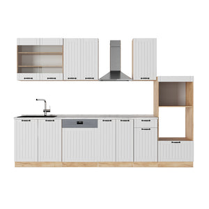 Vicco Cucina componibile Bianco casa di campagna 300 cm con armadio alto, PL Marmo