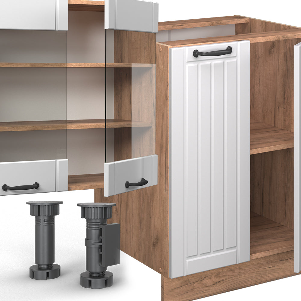 Vicco Cucina componibile Bianco casa di campagna 300 cm con armadio alto, senza piano di lavoro