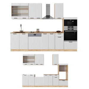 Vicco Cucina componibile Bianco casa di campagna 300 cm con armadio alto, PL Marmo