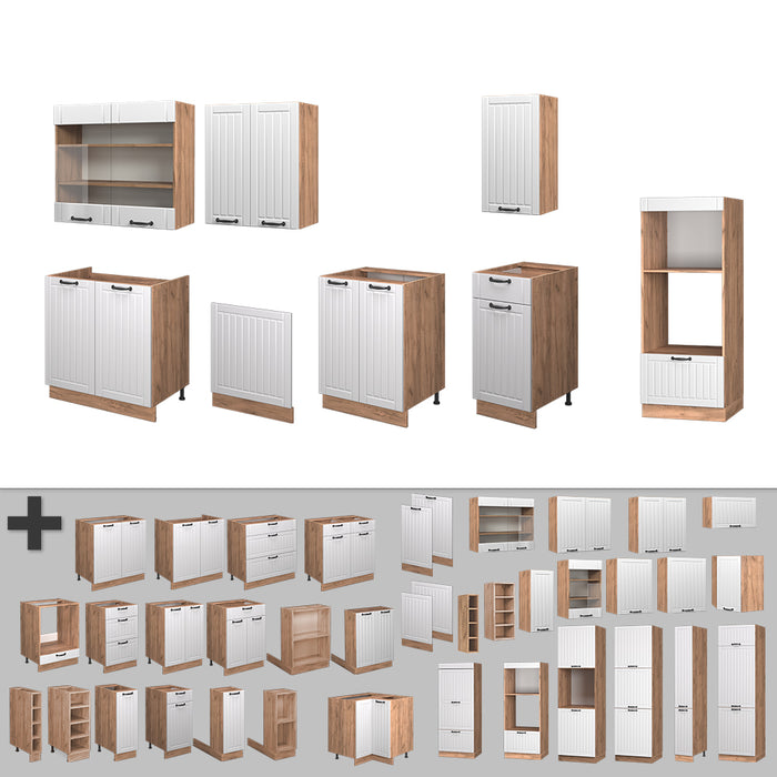 Vicco Cucina componibile Bianco casa di campagna 300 cm con armadio alto, senza piano di lavoro