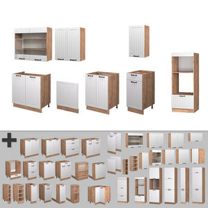 Vicco Cucina componibile Bianco casa di campagna 300 cm con armadio alto, PL Rovere