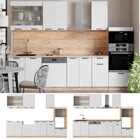 Vicco Cucina componibile Bianco casa di campagna 300 cm con armadio alto, senza piano di lavoro