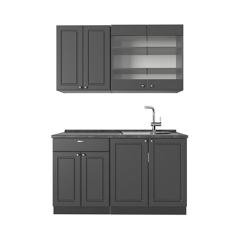 Vicco Cucina monoblocco Landhaus antrazit-oro 140 cm , PL Antracite