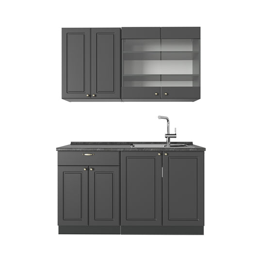 Vicco Cucina monoblocco Landhaus antrazit-oro 140 cm senza piano di lavoro