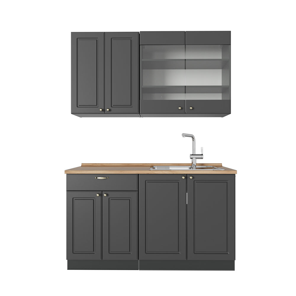 Vicco Cucina monoblocco Landhaus antrazit-oro 140 cm , PL Rovere