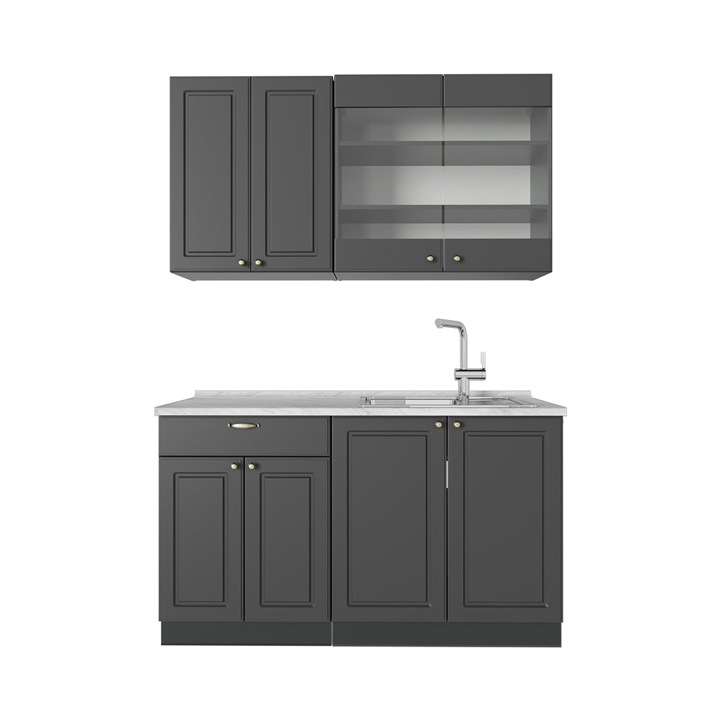 Vicco Cucina monoblocco Landhaus antrazit-oro 140 cm , PL Marmo