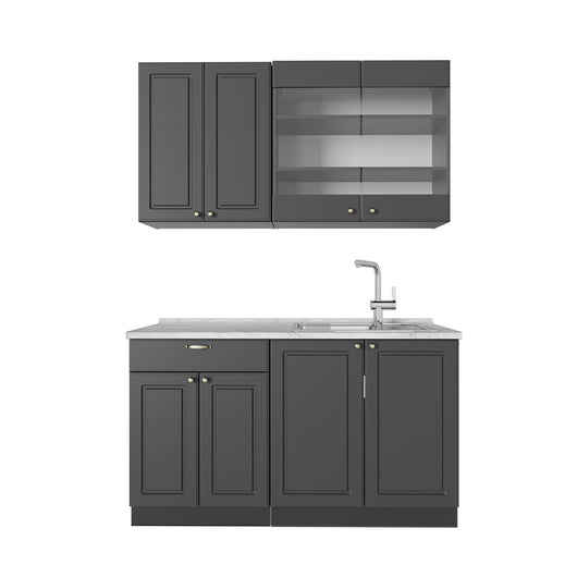 Vicco Cucina monoblocco Landhaus antrazit-oro 140 cm , PL Marmo