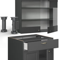 Vicco Cucina monoblocco Landhaus antrazit-oro 140 cm , PL Rovere