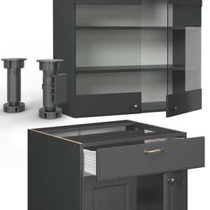 Vicco Cucina monoblocco Landhaus antrazit-oro 140 cm , PL Rovere