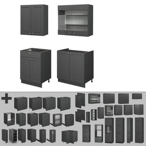 Vicco Cucina monoblocco Landhaus antrazit-oro 140 cm , PL Rovere