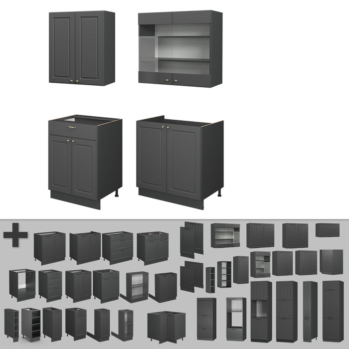 Vicco Cucina monoblocco Landhaus antrazit-oro 140 cm , PL Rovere