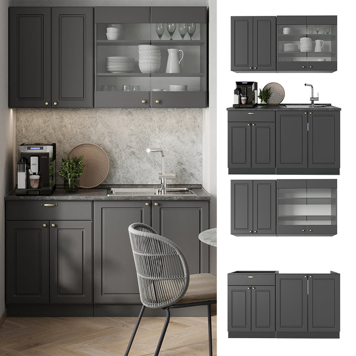 Vicco Cucina monoblocco Landhaus antrazit-oro 140 cm , PL Antracite