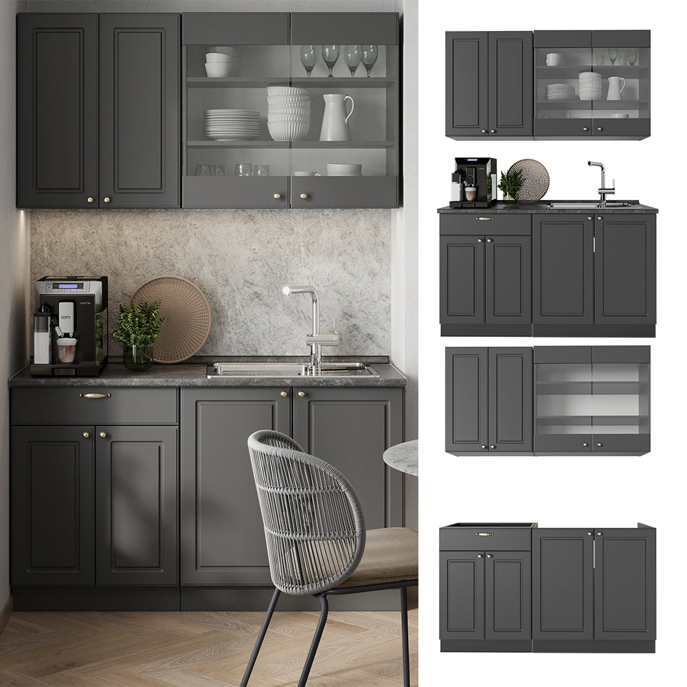 Vicco Cucina monoblocco Landhaus antrazit-oro 140 cm , PL Marmo