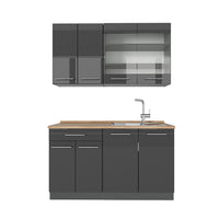 Vicco Cucina monoblocco Antracite lucido 140 cm , PL Rovere