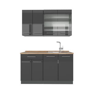 Vicco Cucina monoblocco Antracite lucido 140 cm , PL Rovere