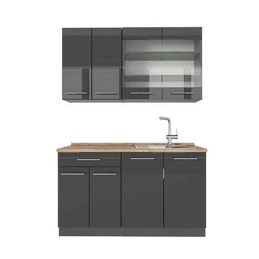 Vicco Cucina monoblocco Antracite lucido 140 cm , PL Rovere