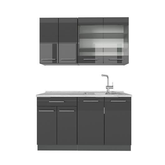 Vicco Cucina monoblocco Antracite lucido 140 cm , PL Marmo