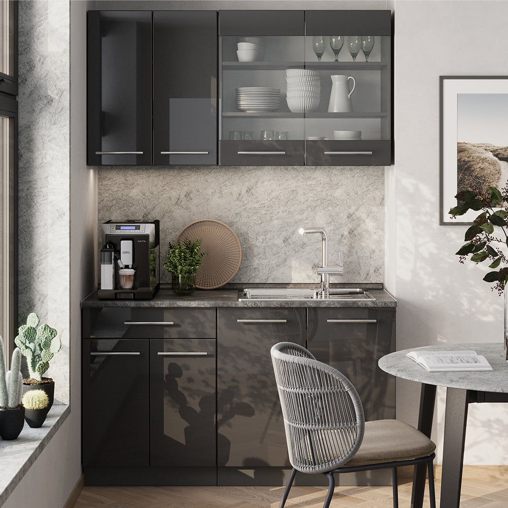 Vicco Cucina monoblocco Antracite lucido 140 cm senza piano di lavoro