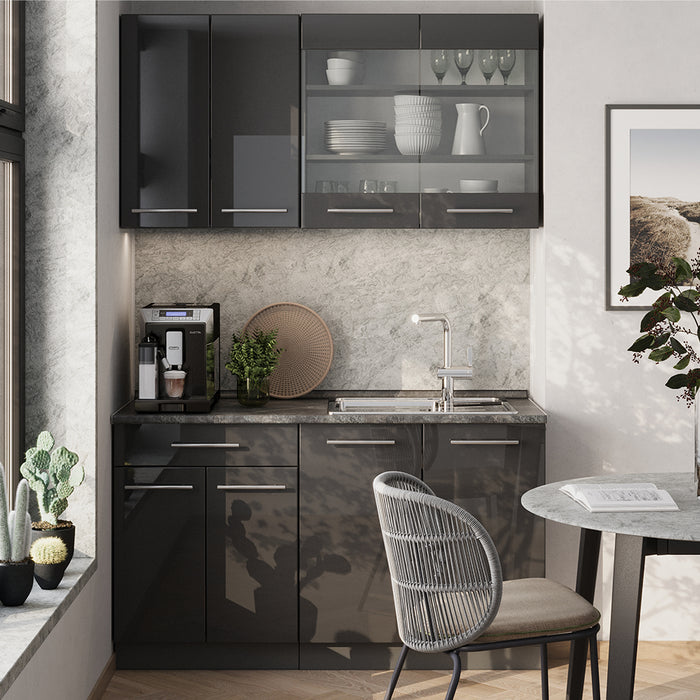 Vicco Cucina monoblocco Antracite lucido 140 cm senza piano di lavoro