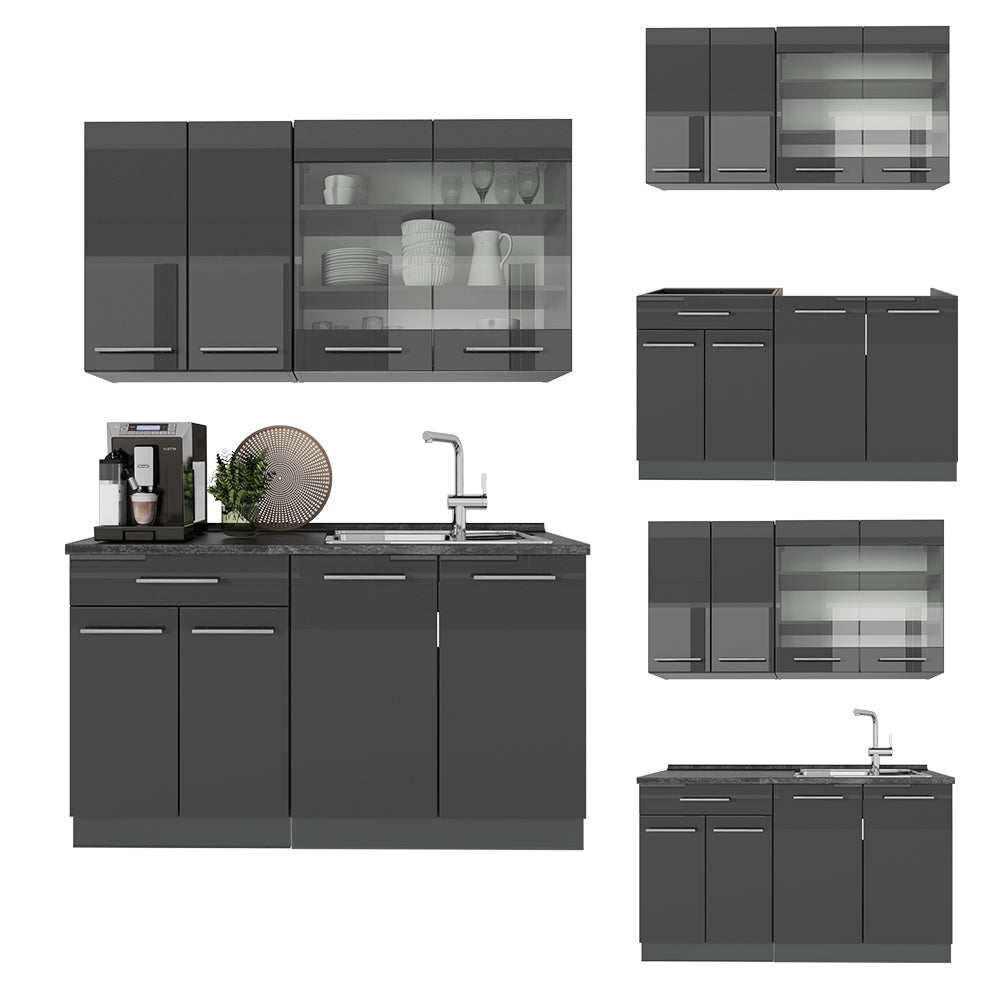Vicco Cucina monoblocco Antracite lucido 140 cm , PL Antracite