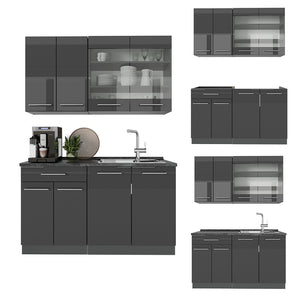 Vicco Cucina monoblocco Antracite lucido 140 cm senza piano di lavoro