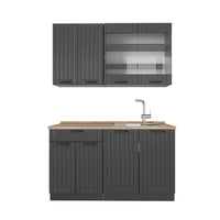 Vicco Cucina monoblocco Grigio scuro 140 cm , PL Rovere