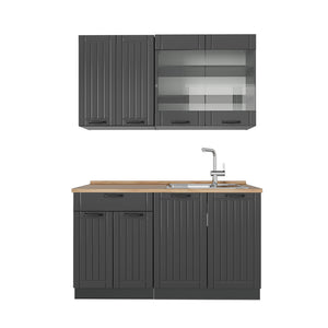 Vicco Cucina monoblocco Grigio scuro 140 cm , PL Rovere