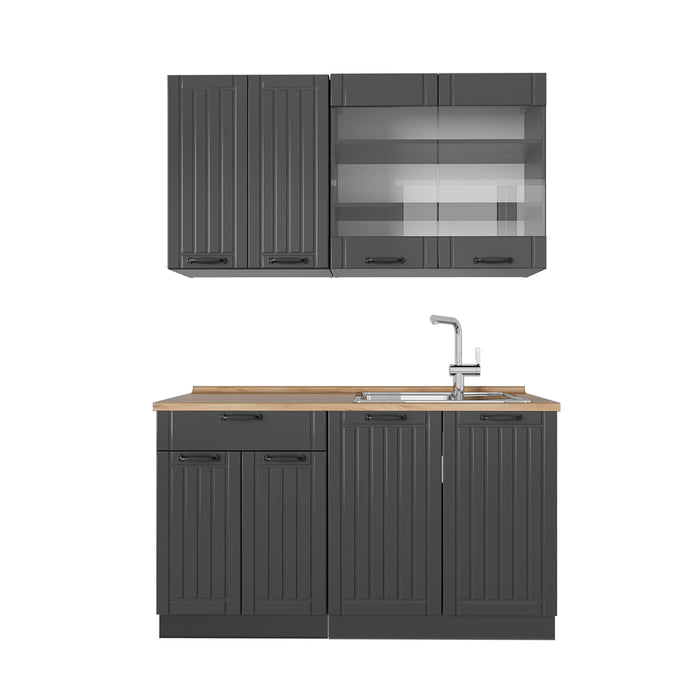 Vicco Cucina monoblocco Grigio scuro 140 cm , PL Rovere