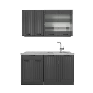 Vicco Cucina monoblocco Grigio scuro 140 cm , PL Marmo