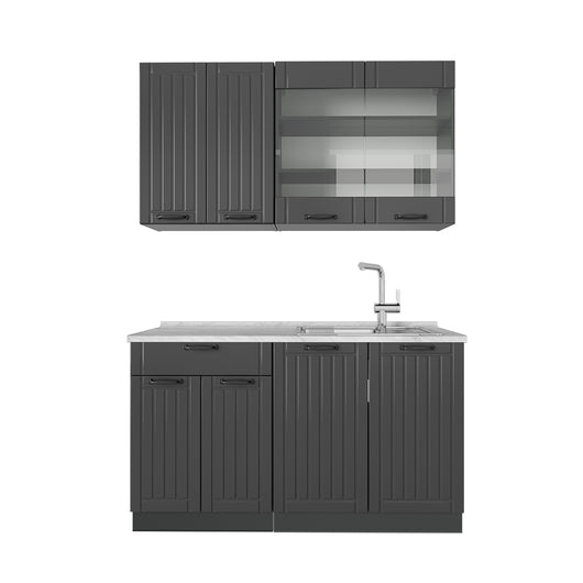 Vicco Cucina monoblocco Grigio scuro 140 cm , PL Marmo