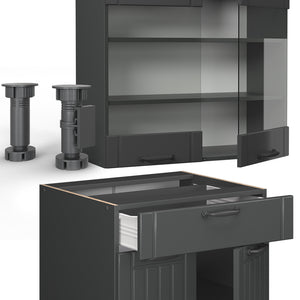 Vicco Cucina monoblocco Grigio scuro 140 cm , PL Rovere