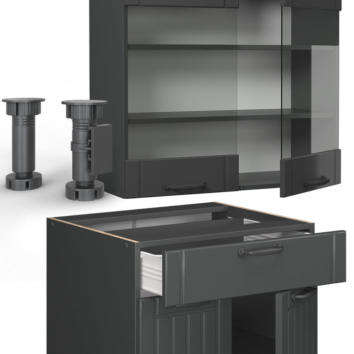 Vicco Cucina monoblocco Grigio scuro 140 cm , PL Rovere