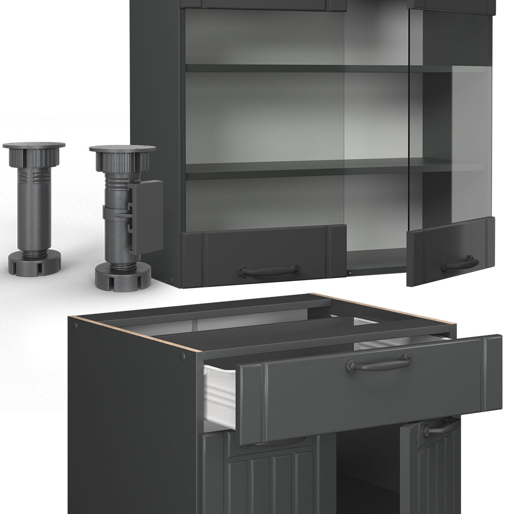 Vicco Cucina monoblocco Grigio scuro 140 cm , PL Marmo