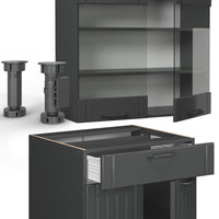 Vicco Cucina monoblocco Grigio scuro 140 cm , PL Marmo