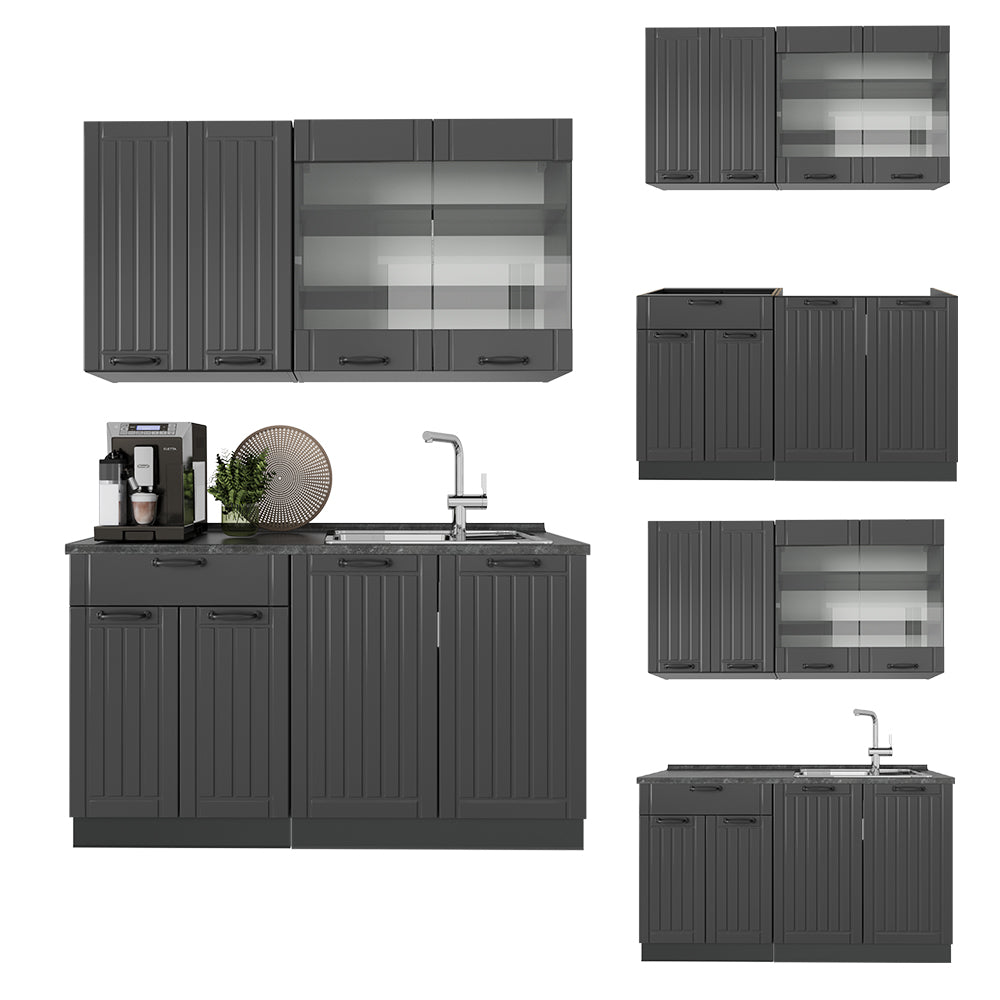 Vicco Cucina monoblocco Grigio scuro 140 cm , PL Marmo