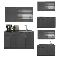 Vicco Cucina monoblocco Grigio scuro 140 cm , PL Marmo