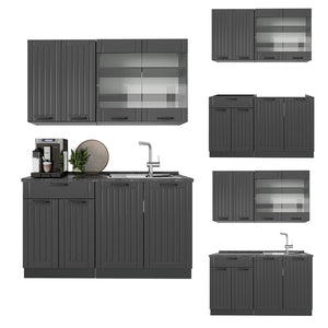 Vicco Cucina monoblocco Grigio scuro 140 cm , PL Marmo