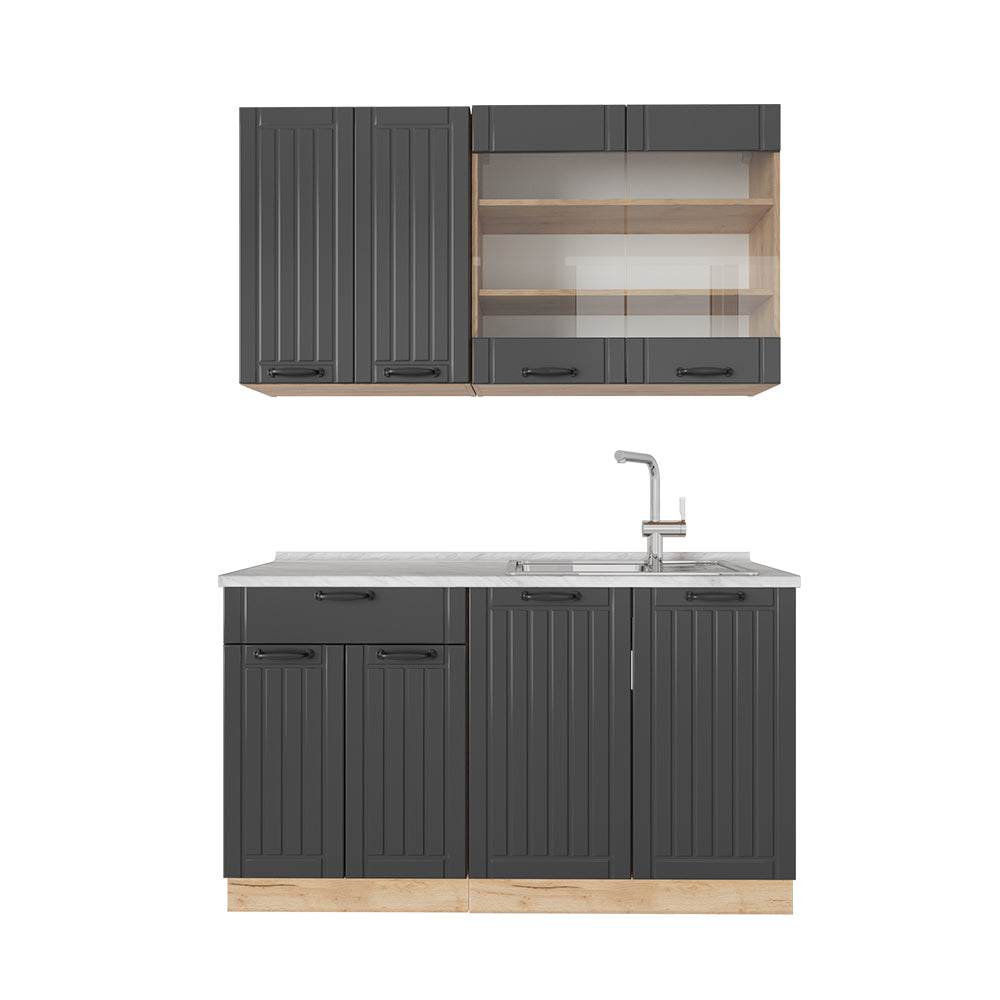 Vicco Cucina monoblocco Grigio scuro 140 cm , PL Marmo