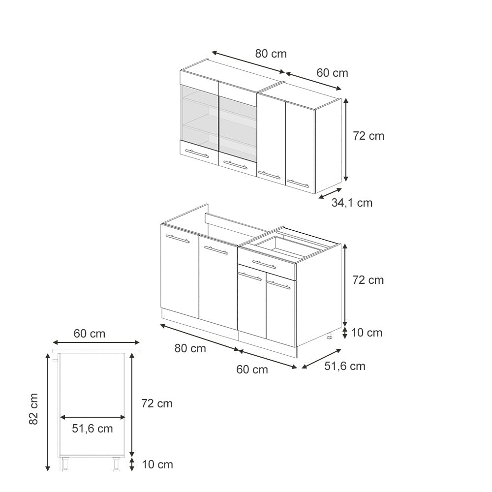 Vicco Cucina monoblocco Grigio scuro 140 cm , PL Marmo